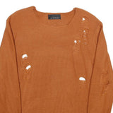 WHY NOT BRAND Mens Rust Patterned Jumper Crew Neck Chunky Knit M Distressed