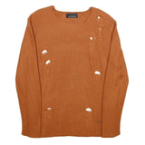 WHY NOT BRAND Mens Rust Patterned Jumper Crew Neck Chunky Knit M Distressed