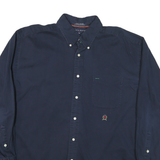 TOMMY HILFIGER Mens Navy Plain Shirt XL Button Collar Cotton Blend Classic Fit