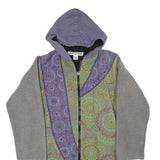 CHOTA INDIA Womens Green & Purple Hooded Zip Cotton Blend Jacket M Ethnic Print