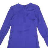 REISS Womens Blue Silk Day Dress V-Neck Long Sleeve UK 6 Elegant Ruffle Detail