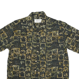 ISLAND Mens Green & Brown Pattern Shirt L Cotton Blend Casual Holiday Summer