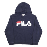 FILA Mens Navy Blue Pullover Hoodie M Cotton Blend Casual Logo Sweatshirt