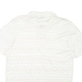 YVES SAINT LAURENT Mens White & Beige Striped Short Sleeve Polo Shirt M Cotton