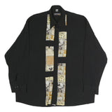 WALLSTREET Mens Black & Beige Pattern Cotton Blend Long Sleeve Shirt L Stylish