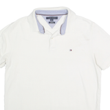 TOMMY HILFIGER Mens White Short Sleeve Plain L Cotton Blend Polo Shirt