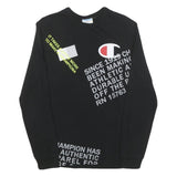 CHAMPION Mens Black Graphic T-Shirt S Long Sleeve Crew Neck Cotton Blend