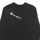 CHAMPION Mens Black Graphic T-Shirt S Long Sleeve Crew Neck Cotton Blend