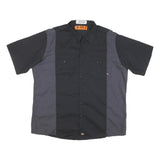 DICKIES Mens Black & Grey Short Sleeve Work Shirt L Cotton Blend Button Front
