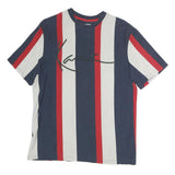 KARL KANI Mens Blue & Red & White Striped Graphic T-Shirt S Short Sleeve Crew