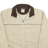 HAGGAR Mens Beige Brown Polyester Plain Full Zip Jumper M Comfortable Casual