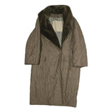 Womens Brown Cotton Quilted Jacket XL Button Closure Faux Fur Collar Long Sleeve