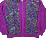 LAVON Womens Purple Paisley Bomber Jacket L Polyester Blend Zip