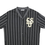 FB SISTER Mens Black & White Striped Baseball Style S Short Sleeve V Neck