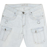 K&M Mens Light Blue Denim Cargo Shorts L W36 Zip Hem Pockets
