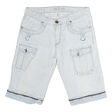 K&M Mens Light Blue Denim Cargo Shorts L W36 Zip Hem Pockets