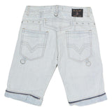 K&M Mens Light Blue Denim Cargo Shorts L W36 Zip Hem Pockets