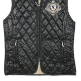 POLO SOCIETY Womens Black Quilted Vest M Polyester Blend Zip Diamond Pattern
