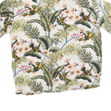 H&M Mens White Tropical Bird Print Short Sleeve Shirt L Casual Summer Holiday