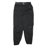Womens Black Relaxed Cargo Trousers W25 L25 Polyester Blend Zip Utility Pockets