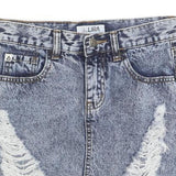 LIRA Womens Blue Denim Mini Skirt Cotton Blend Distressed XS Ripped Casual