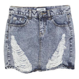 LIRA Womens Blue Denim Mini Skirt Cotton Blend Distressed XS Ripped Casual