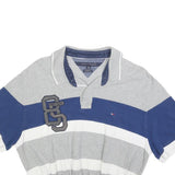 TOMMY HILFIGER Womens Grey Blue White Cropped Polo Shirt XL Striped Cotton Blend