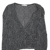ZARA Womens Black & White Polka Dot Blouse Long Sleeve V-Neck M Stylish Cropped