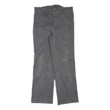 Mens Grey Cotton Blend Regular Fit Straight Trousers W32 L30 Button Closure