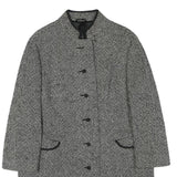 Womens Black & White Wool Blend Plain Jacket L Button Closure Long Sleeve