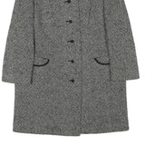 Womens Black & White Wool Blend Plain Jacket L Button Closure Long Sleeve