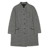 Womens Black & White Wool Blend Plain Jacket L Button Closure Long Sleeve