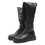 CHARLES & KEITH Womens Black Leather High Boots UK 3 Chunky Sole Stylish