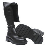 CHARLES & KEITH Womens Black Leather High Boots UK 3 Chunky Sole Stylish