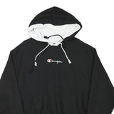 CHAMPION Mens Black & White Hoodie L Cotton Blend Pullover Sweatshirt