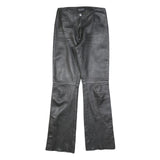 VERO MODA Womens Leather Black Regular Flared Trousers W26 L32 Zip Closure