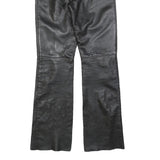 VERO MODA Womens Leather Black Regular Flared Trousers W26 L32 Zip Closure