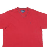 POLO RALPH LAUREN Mens Red Classic T-Shirt XL Short Sleeve V-Neck Cotton Blend