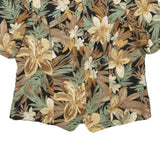 CATHY CHO Womens Brown & Beige Floral Printed Top Short Sleeve Round Neck L