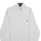 NAUTICA Mens Grey Pullover Plain 1/4 Zip Basic Knit Jumper L Cotton Casual