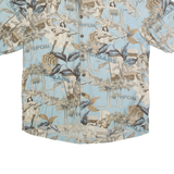 MONTEGO PALMS Mens Blue Tropical Print Silk Shirt M Lightweight Summer Casual