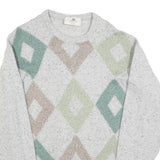 FASHION COLLECTION Mens Grey Beige Green Patterned Jumper Crew Neck Basic Knit M