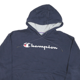 CHAMPION Mens Navy Blue Pullover Hoodie L Cotton Blend Casual Sweatshirt