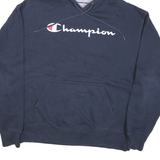 CHAMPION Mens Navy Blue Pullover Hoodie L Cotton Blend Casual Sweatshirt