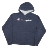 CHAMPION Mens Navy Blue Pullover Hoodie L Cotton Blend Casual Sweatshirt