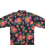 Womens Black Floral Printed Shirt 3/4 Sleeve Collared L Vibrant Summer Top