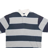 STOCK Mens Blue & Grey Striped Cotton Polo Shirt L Short Sleeve Classic
