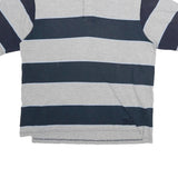 STOCK Mens Blue & Grey Striped Cotton Polo Shirt L Short Sleeve Classic
