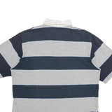 STOCK Mens Blue & Grey Striped Cotton Polo Shirt L Short Sleeve Classic