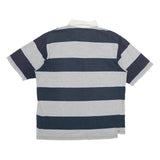 STOCK Mens Blue & Grey Striped Cotton Polo Shirt L Short Sleeve Classic